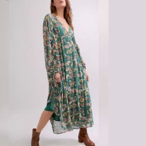 Free People Floral Festival Maxi Dress Green Combo Size Small